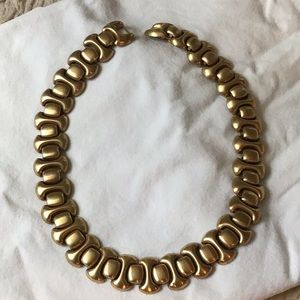 Vintage 1960’s signed Monet brushed gold bib choker necklace EUC